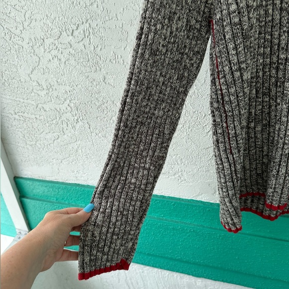 Timberland Sweater Heavy Knit Cotton Gray Marled Red Trim Ribbed Long Sleeve 3X - Picture 3 of 7